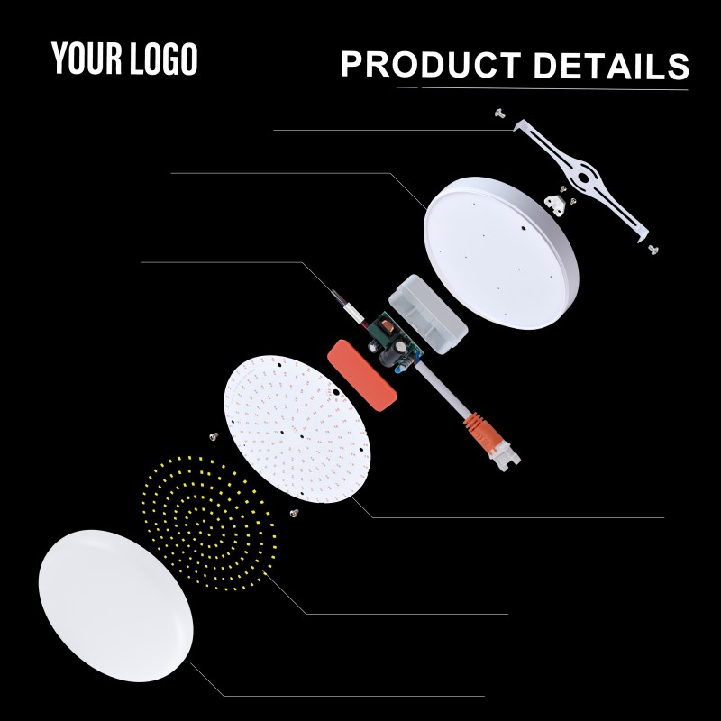 36W Səthi LED Çərçivəsiz Panel İşıq, Alüminium + PC, Dəmir + PP, Tam İşıq